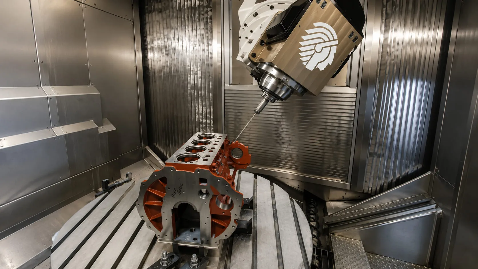 Engine block machined on 5-axis centre